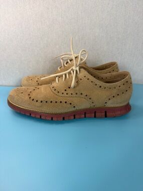 Cole Haan Tan Suede Wingtip Derby with Red Rubber Sole